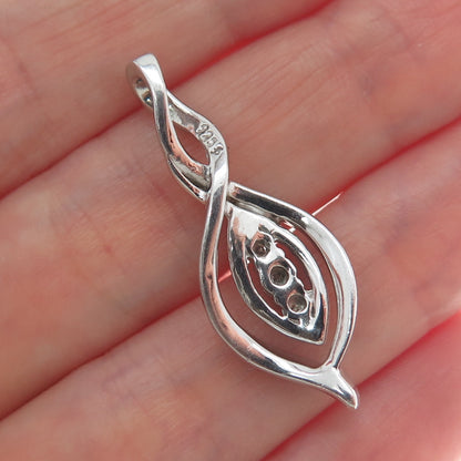 925 Sterling Silver Real Round-Cut White & Blue Diamond Twisted Pendant