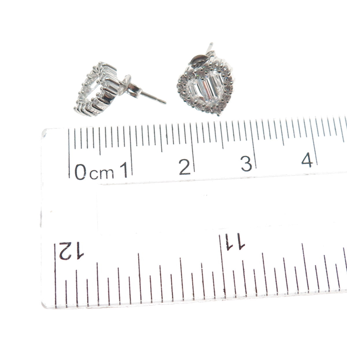 925 Sterling Silver Emerald & Round-Cut C Z Heart Stud Earrings