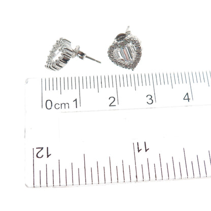 925 Sterling Silver Emerald & Round-Cut C Z Heart Stud Earrings