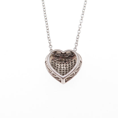 925 Sterling Silver Real Round-Cut Diamond Heart Cable Chain Necklace 18"