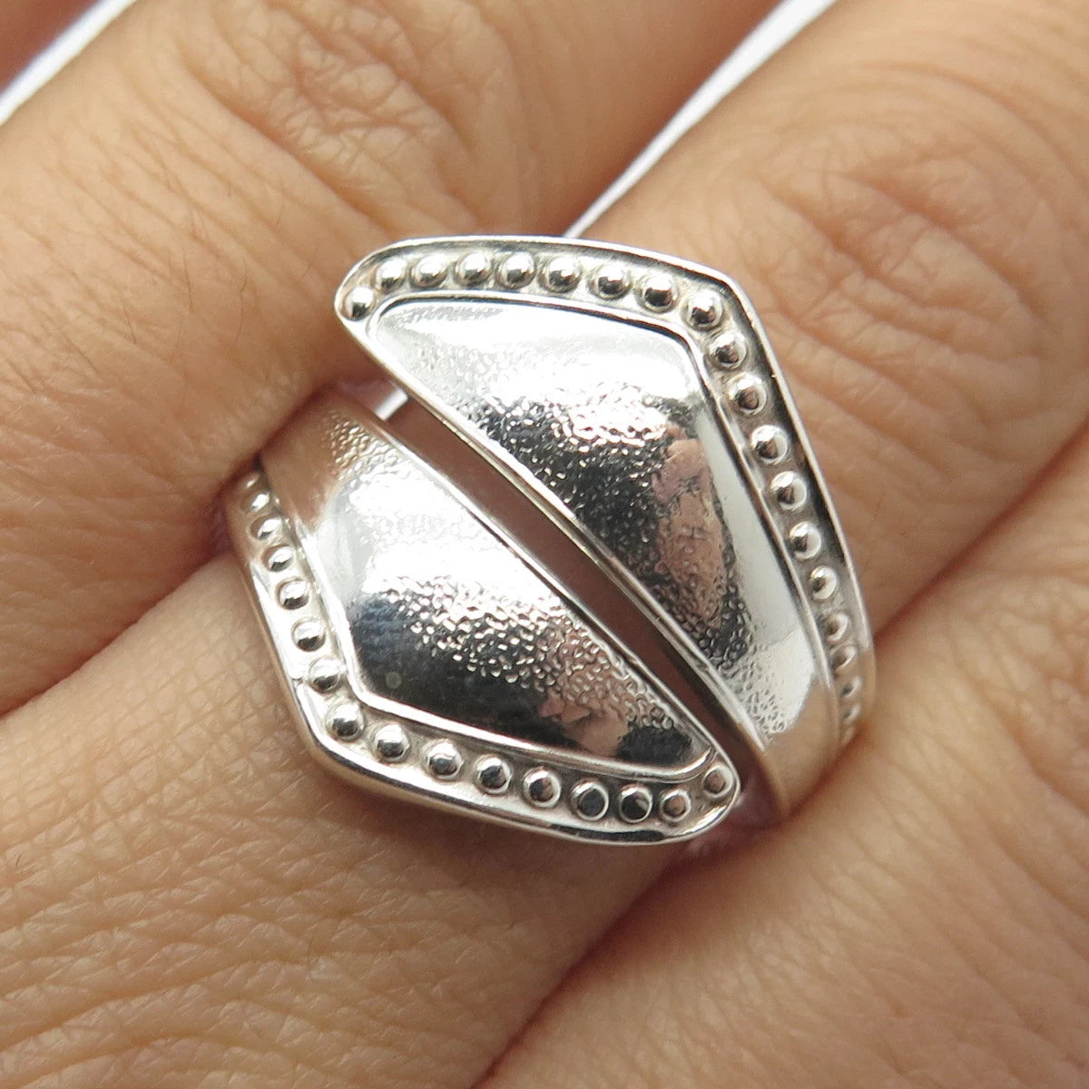 925 Sterling Silver Vintage Towle 1976 Beaded Adjustable Ring Size 8.75