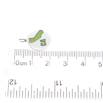 925 Sterling Silver Green Enamel California State Map Minimalist Charm Pendant