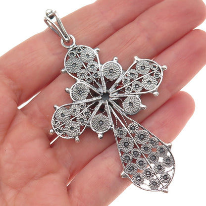925 Sterling Silver Vintage Cross Oxidized Pendant
