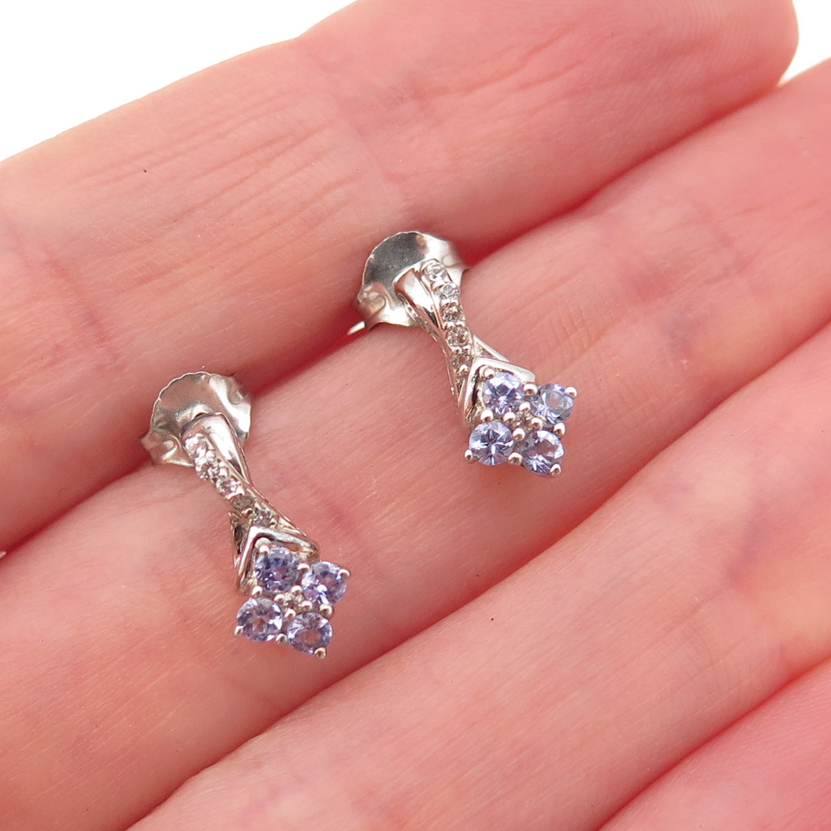 Chuck Clemency 925 Sterling Silver Real Tanzanite & White Topaz Earrings