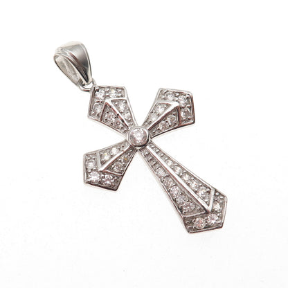 925 Sterling Silver Round-Cut C Z Cross Charm Pendant