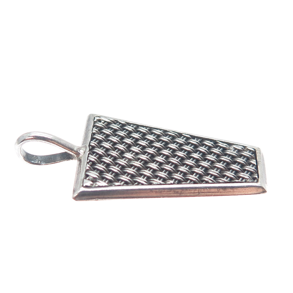 925 Sterling Silver Vintage Modernist Mesh Oxidized Charm Pendant