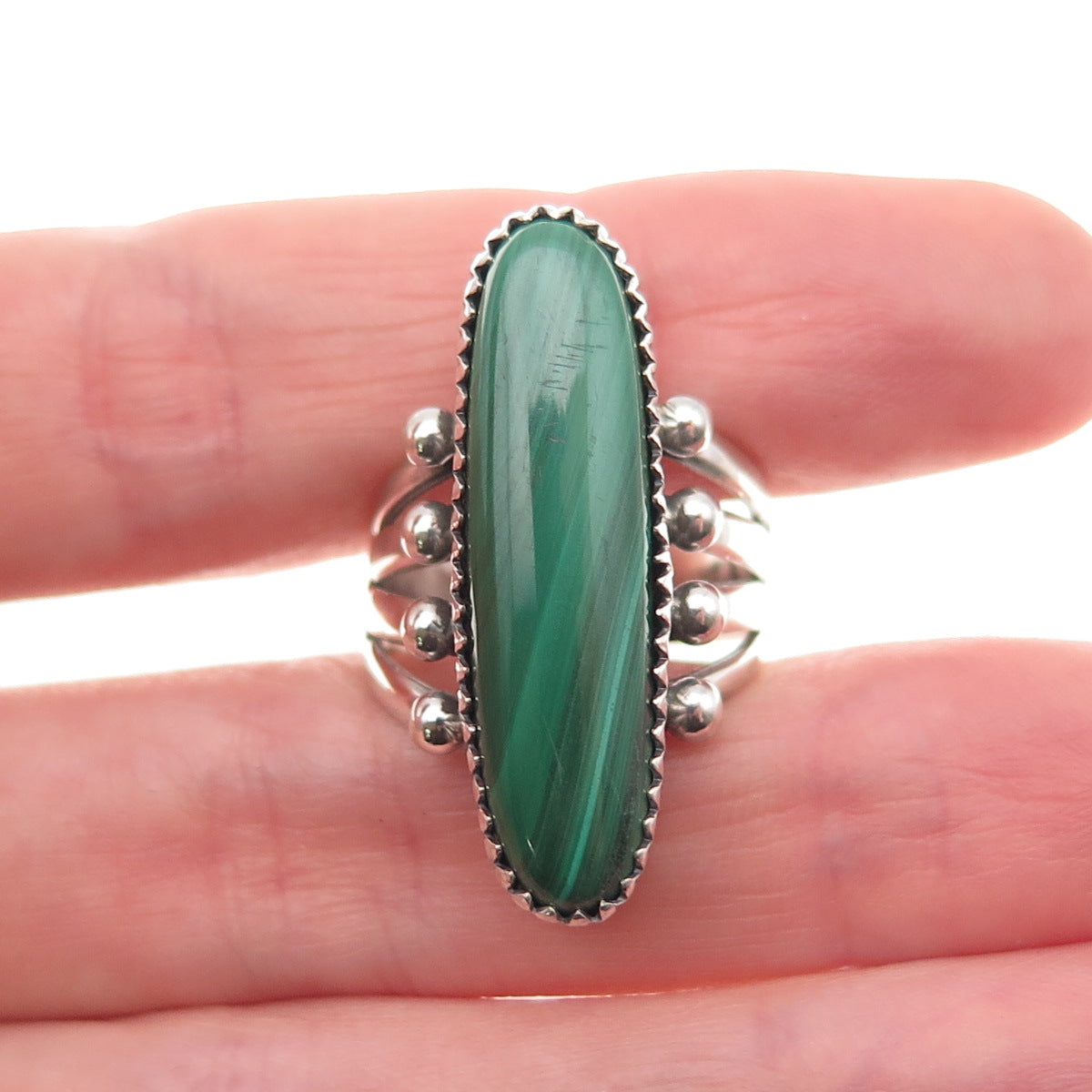 Jay King Desert Rose 925 Sterling Silver Vintage Real Malachite Ring Size 7.5