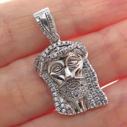 DESIGNS BY YAGI 925 Sterling Silver C Z Jesus Religious Sparkle Pendant