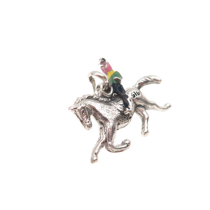 925 Sterling Silver Antique Art Deco Enamel Horse Rider Mini Charm Pendant