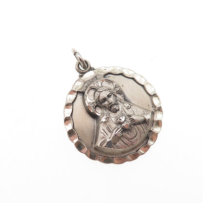 Creed Sterling Silver Antique Art Deco Jesus & St. Mary Oxidized Charm Pendant