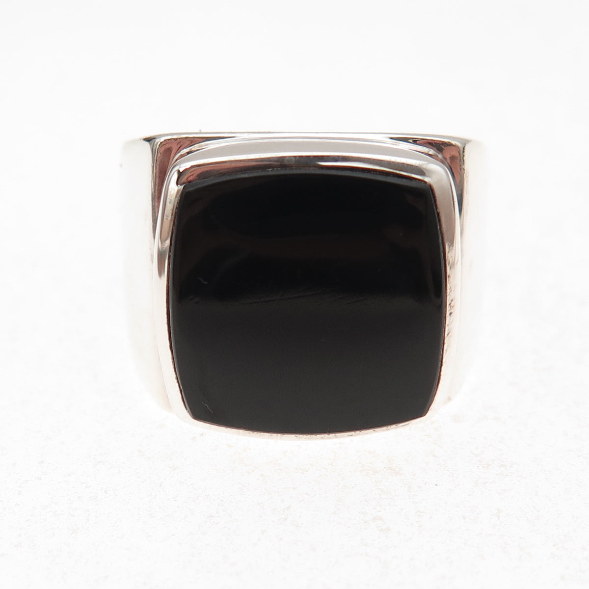 925 Sterling Silver Vintage Real Black Onyx Modernist Ring Size 10