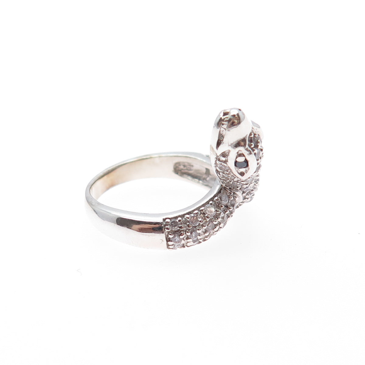 925 Sterling Silver Round-Cut Black & White C Z Snake Ring Size 6