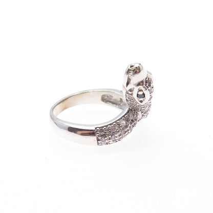 925 Sterling Silver Round-Cut Black & White C Z Snake Ring Size 6