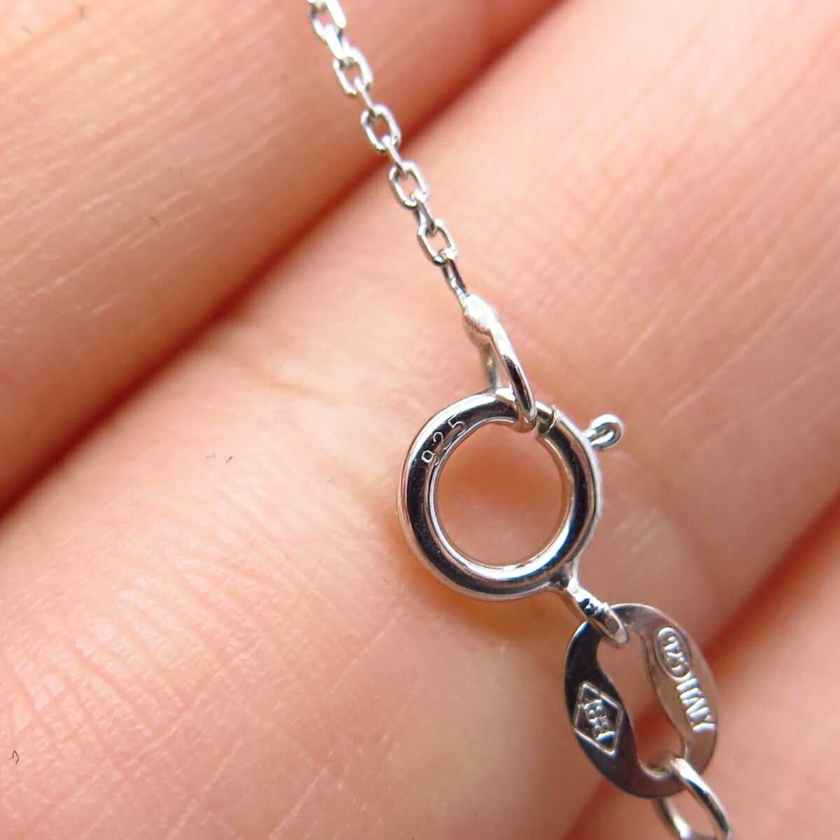 925 Sterling Silver Italy Real White & Black Diamond Rolo Chain Necklace 17"