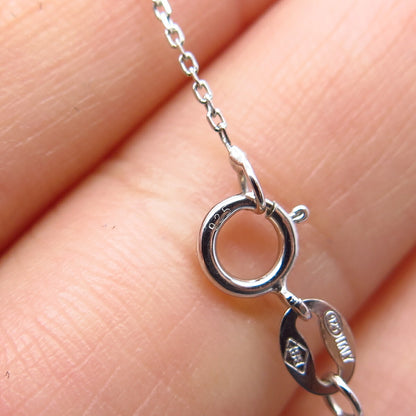 925 Sterling Silver Italy Real White & Black Diamond Rolo Chain Necklace 17"