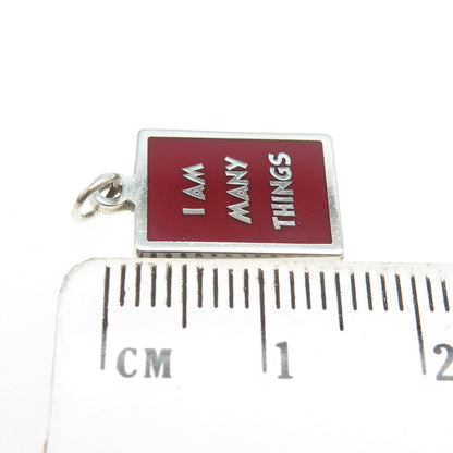 925 Sterling Silver Red Enamel "I Am Many Things" Minimalist Charm Pendant