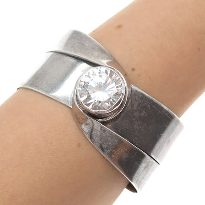925 Sterling Vintage Mexico C Z Modernist Oxidized Adjustable Cuff Bracelet 7.5"