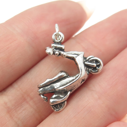 SUN WEST 925 Sterling Silver Vintage Scooter 3D Charm Pendant