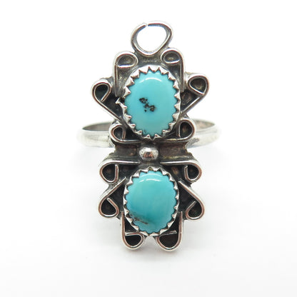 Old Pawn 925 Sterling Silver Vintage Southwestern Turquoise Tribal Ring Size 6.5