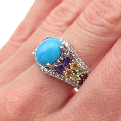 925 Sterling Turquoise Topaz Citrine Amethyst Peridot Garnet Apatite Ring Size 8