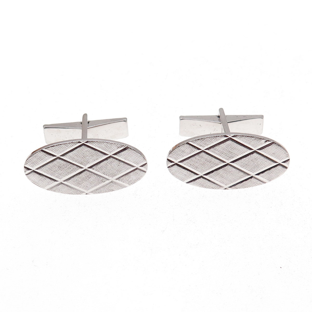 925 Sterling Silver Vintage Diamond-Shape Oval Cufflinks