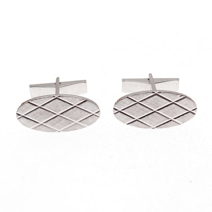 925 Sterling Silver Vintage Diamond-Shape Oval Cufflinks