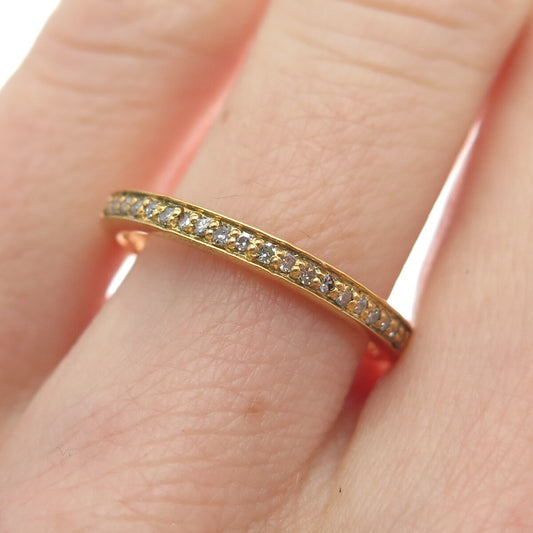 925 Sterling Silver Gold Plated Real Round-Cut Diamond Eternity Ring Size 6.75