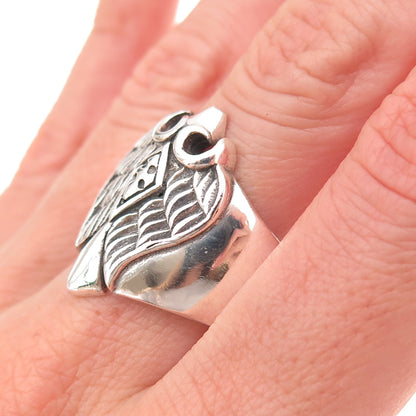 925 Sterling Silver Vintage Cross & Angel Wings Oxidized Ring Size 12.25