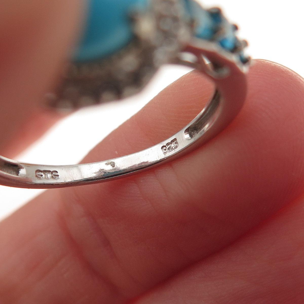 Chuck Clemency 925 Sterling Silver Real Turquoise Apatite & Topaz Ring Size 8.25