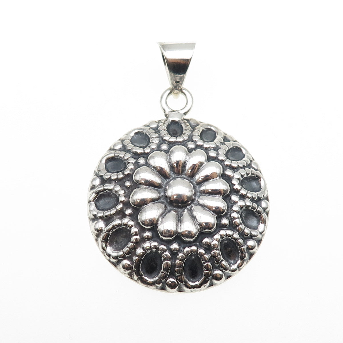 MWS Mark Washerman Samara 925 Sterling Vintage Mexico Flower Oxidized Pendant