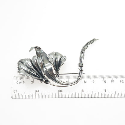 925 Sterling Silver Vintage Modernist Calla Lily Flower Oxidized Pin Brooch