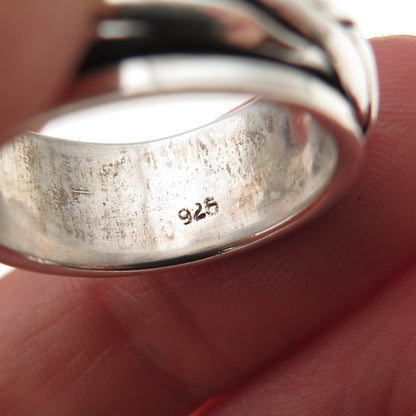 925 Sterling Silver Vintage Braided Oxidized Rotating Band Ring Size 7.75