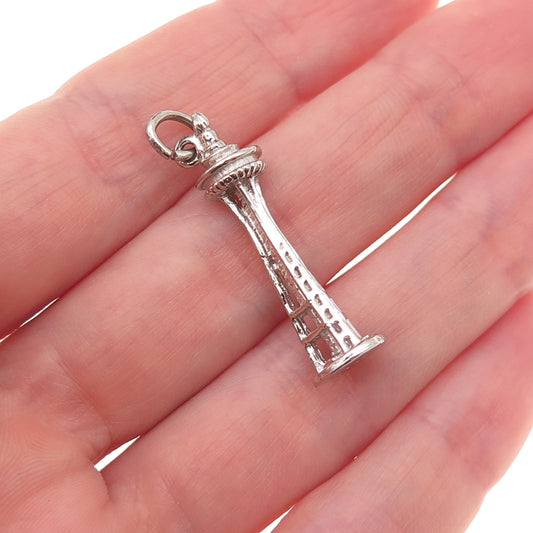 925 Sterling Silver Vintage Seattle Space Needle 3D Charm Pendant