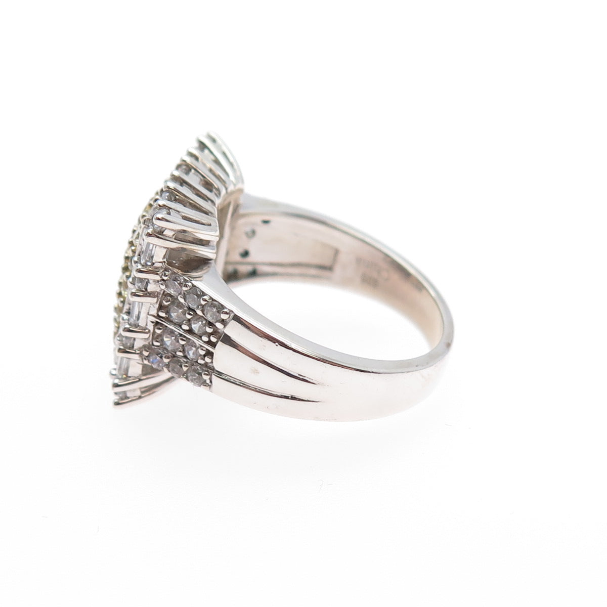 925 Sterling Silver 2-Tone Round & Emerald-Cut Canary & White C Z Ring Size 7