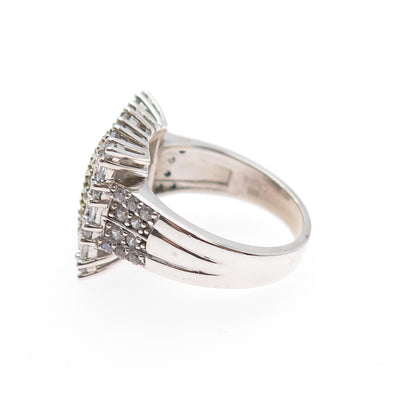 925 Sterling Silver 2-Tone Round & Emerald-Cut Canary & White C Z Ring Size 7