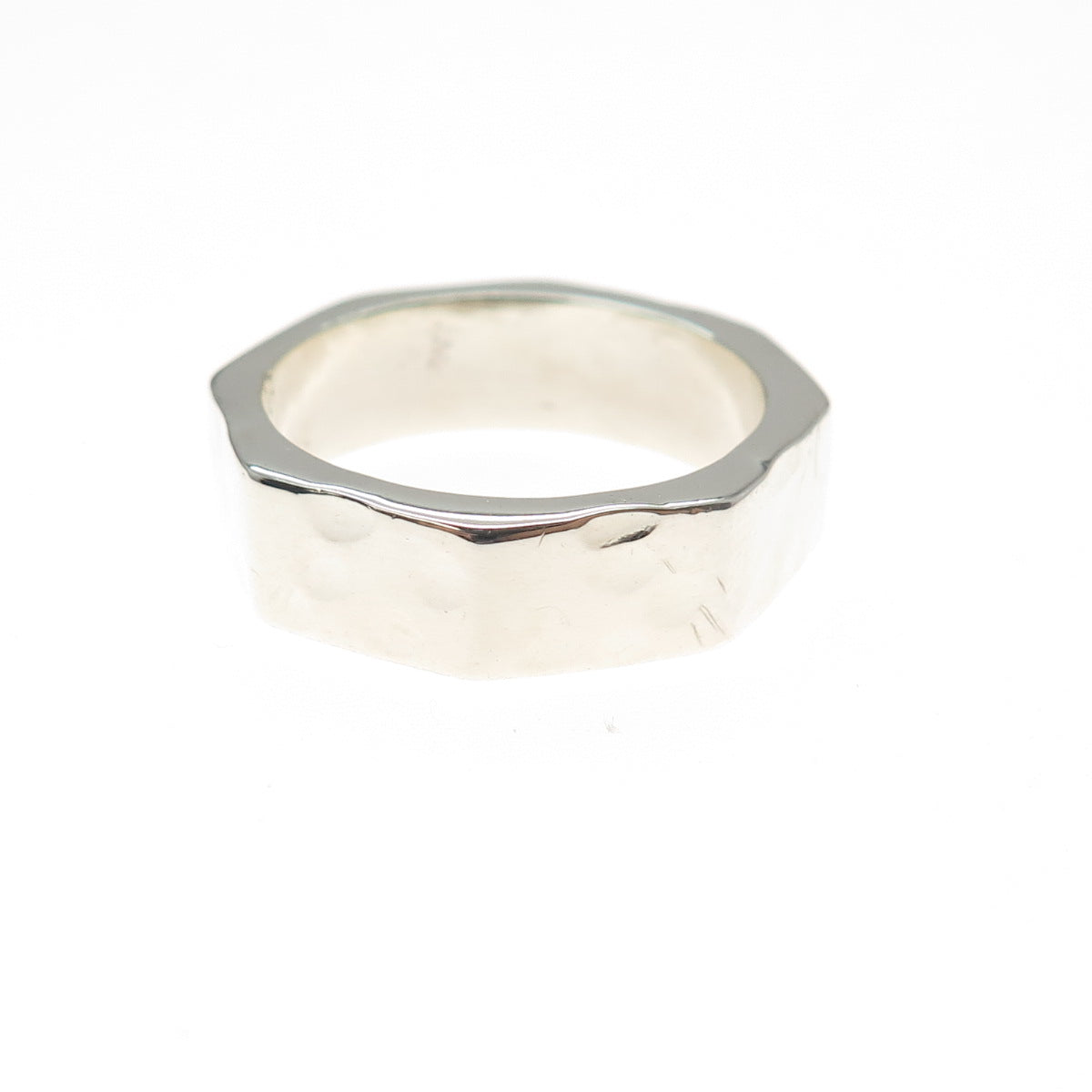 925 Sterling Silver Vintage Modernist Hammered Band Ring Size 9.25