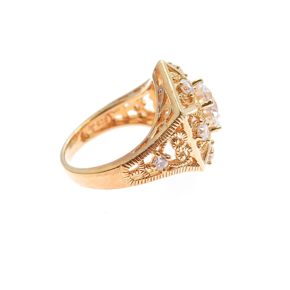 925 Sterling Silver Gold Plated Round-Cut C Z Snowflake Ring Size 5