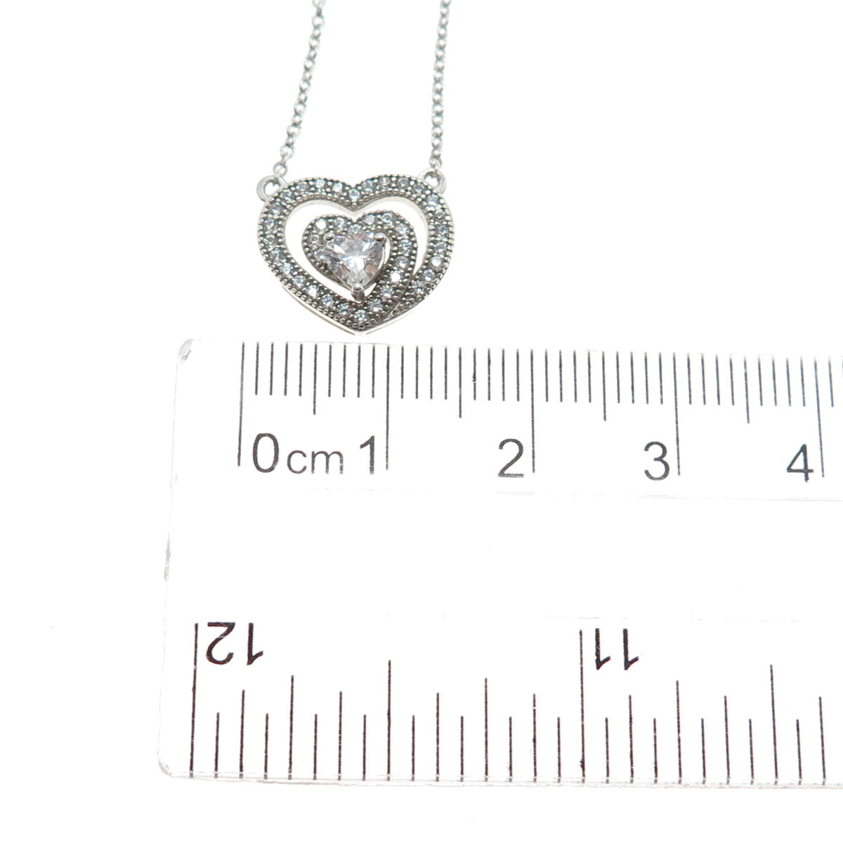 925 Sterling Silver Heart & Round-Cut C Z Cable Chain Necklace 18"