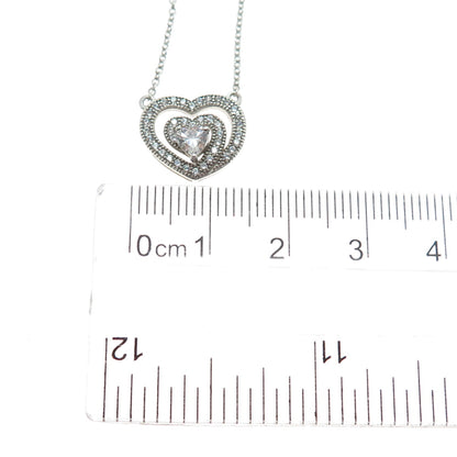 925 Sterling Silver Heart & Round-Cut C Z Cable Chain Necklace 18"