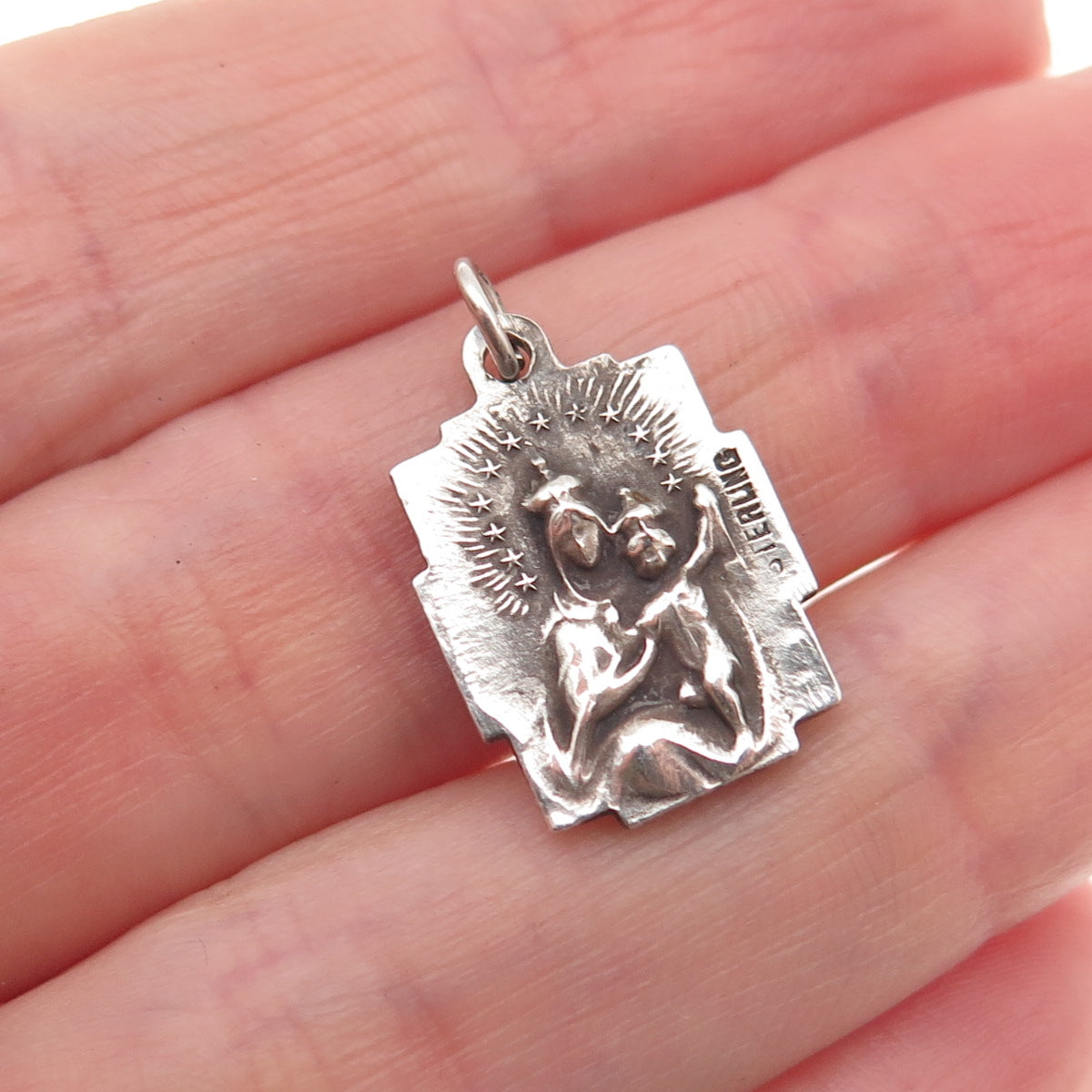925 Sterling Silver Antique Art Deco St. Mary & Jesus Mini Charm Pendant