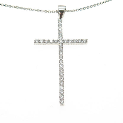 925 Sterling Silver Italy Round-Cut C Z Cross Cable Chain Necklace 18"