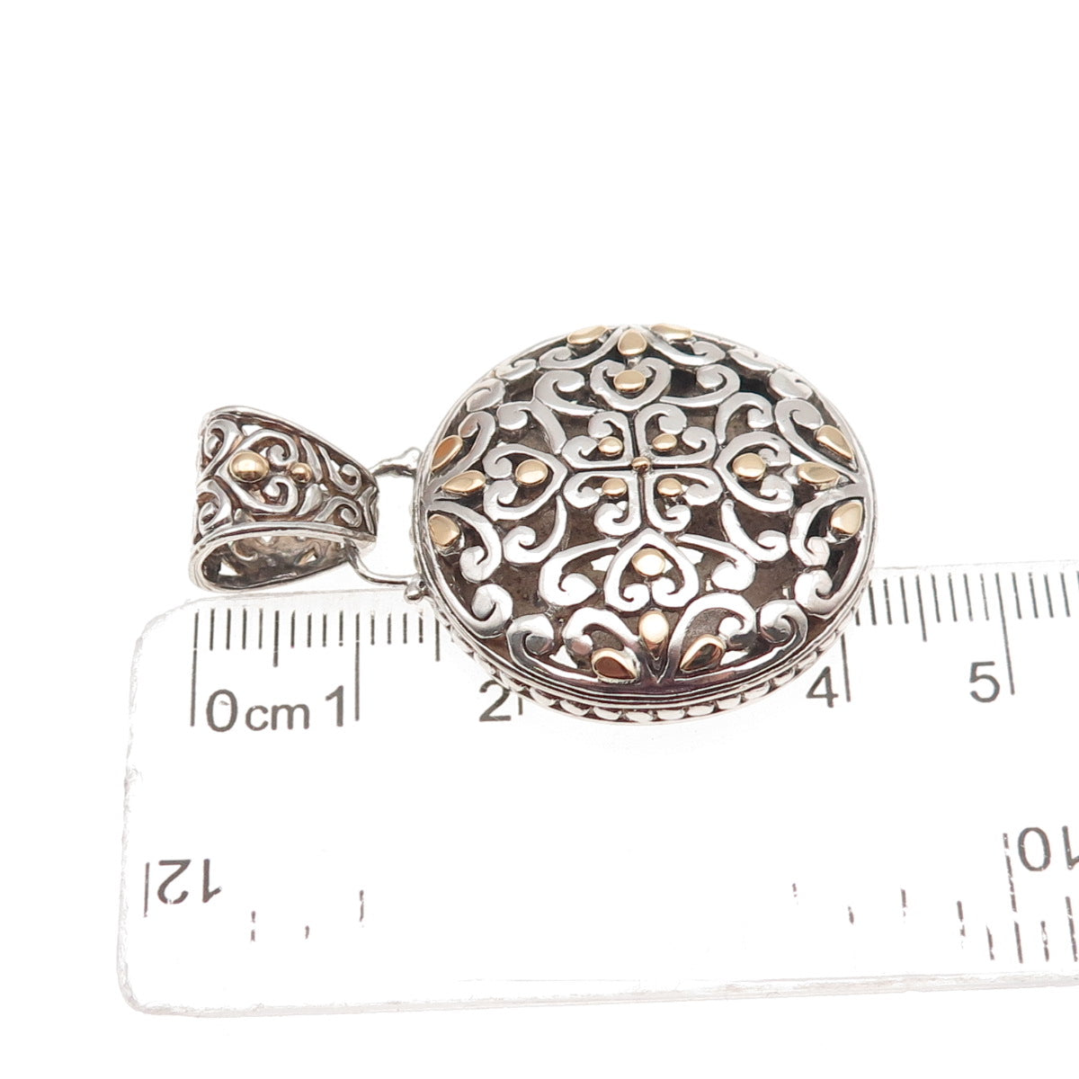 925 Sterling Silver 18K Rose Gold Vintage Heart Floral Ornate Charm Pendant