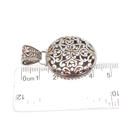 925 Sterling Silver 18K Rose Gold Vintage Heart Floral Ornate Charm Pendant