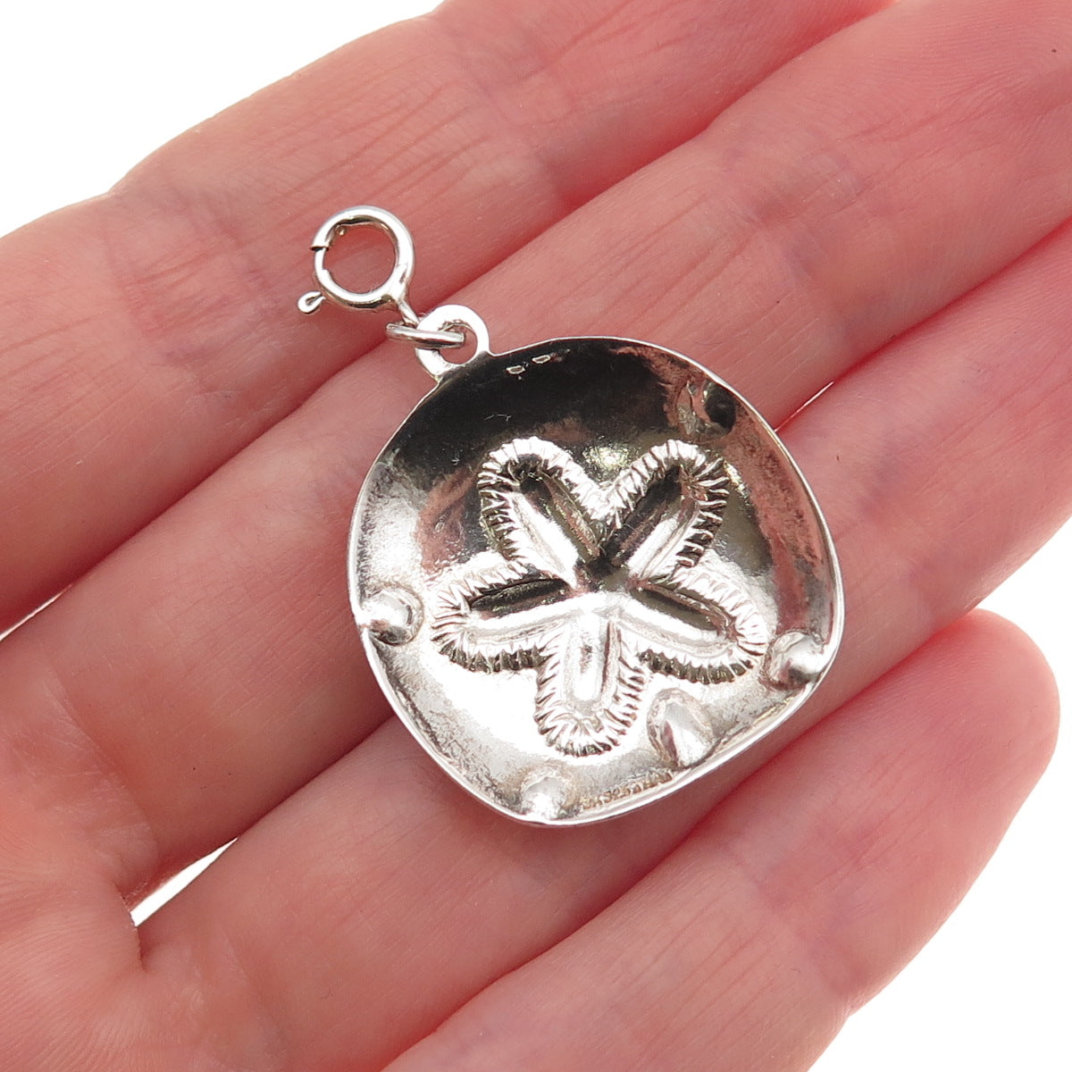 SX Sally C Sterling Silver Vintage Sand Dollar Spring Ring Lock Charm Pendant