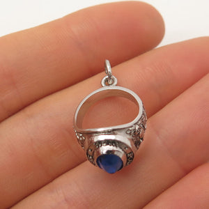 925 Sterling Silver Vintage Wells Glass "Poughkeepsie" High School Ring Pendant