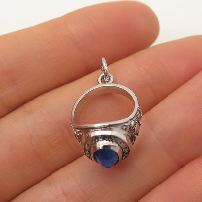 925 Sterling Silver Vintage Wells Glass "Poughkeepsie" High School Ring Pendant