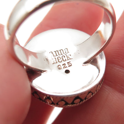 Anna Beck 925 Sterling Silver 2-Tone Vintage Real Moonstone Ring Size 6.75