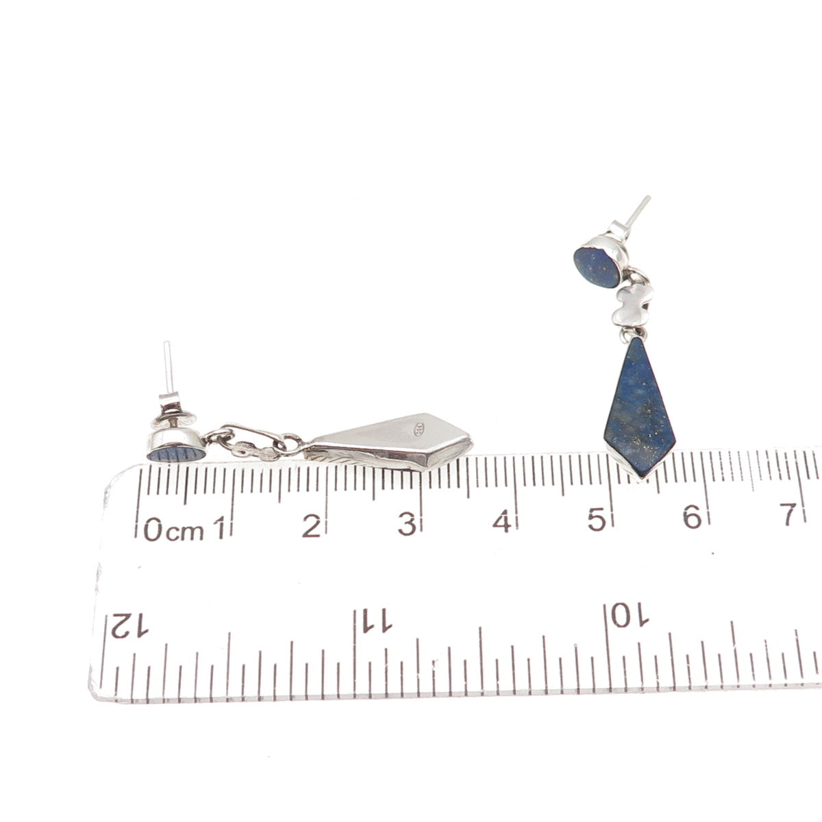 925 Sterling Silver Vintage Real Lapis Dangle Earrings