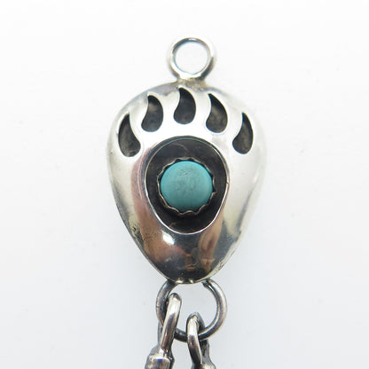 Old Pawn Sterling Silver Vintage Turquoise Snake Eye Bear Paw Feather Pendant