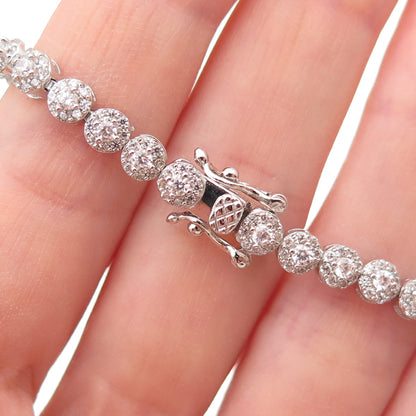 925 Sterling Silver Round-Cut C Z Graduated Circle of Life Bracelet 7"